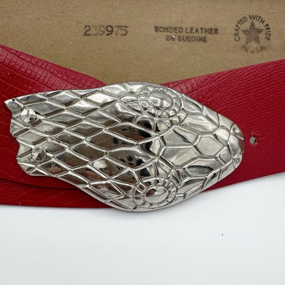 Vintage Usa Made Red Leather Silver Python Snake … - image 3